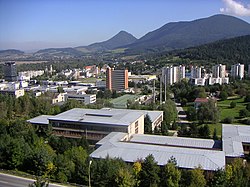 View of the city center from the Rozkvet housing estate.