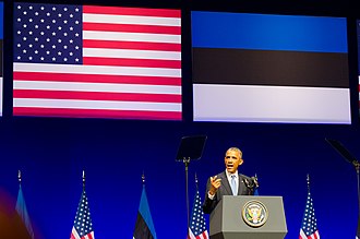 US President Barack Obama giving a speech at the Nordea Concert Hall in Tallinn President Barack Obama giving a speech at the Nordea Concert Hall on 2014-09-03 in Tallinn, Estonia.jpg