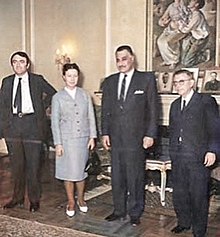 Sartre, Simone de Beauvoir and Claude Lanzmann meeting President Gamal Abdel Nasser at his home in Cairo, February 1967. President Nasser-Sagan-Sartre.jpg