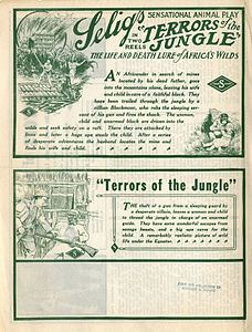 Dépliant de sortie pour TERRORS DE LA JUNGLE, 1913 (Page 1) .jpg