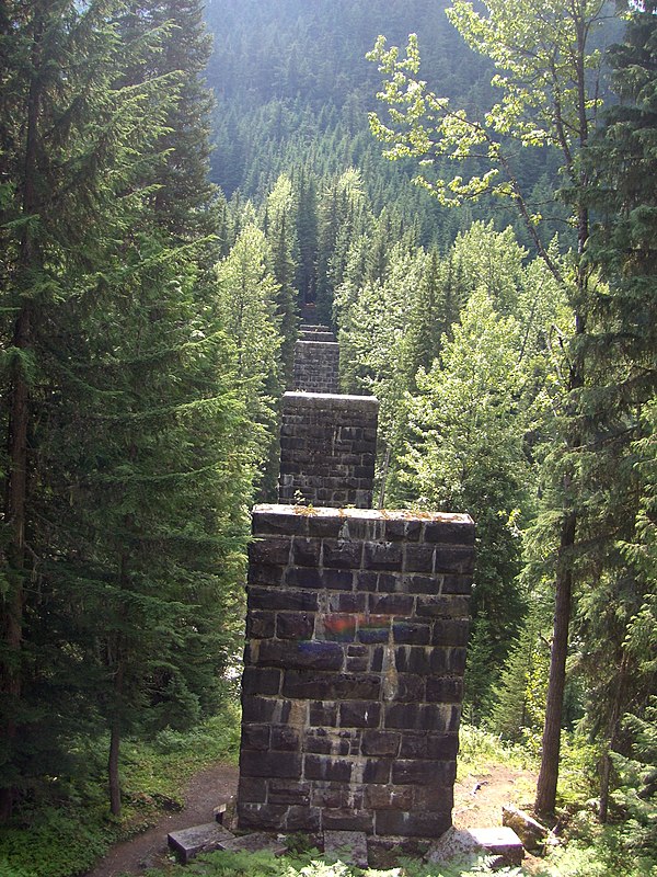 Pillars for lower loop viaduct (south of highway), Rogers Pass, 2007.