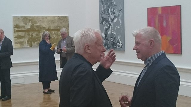 Michael Craig-Martin (left), and Keith Milow at the "varnishing day" R.A. Summer Exhibition 2015