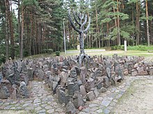 Memorial at the site of the Rumbula massacre, Latvia Rumbula forest memorial.JPG