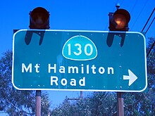 Route 130 sign leading to Mount Hamilton Road SR130 SIGN.jpg