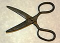 Scissors, pre-1850s iron from Norway, used to cut cloth.