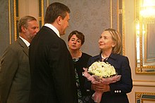 U.S. Secretary of State Hillary Clinton is greeted by Yanukovych in Kyiv, Ukraine, 2 July 2010 Secretary Clinton Is Greeted By Ukrainian President Yanukovych.jpg