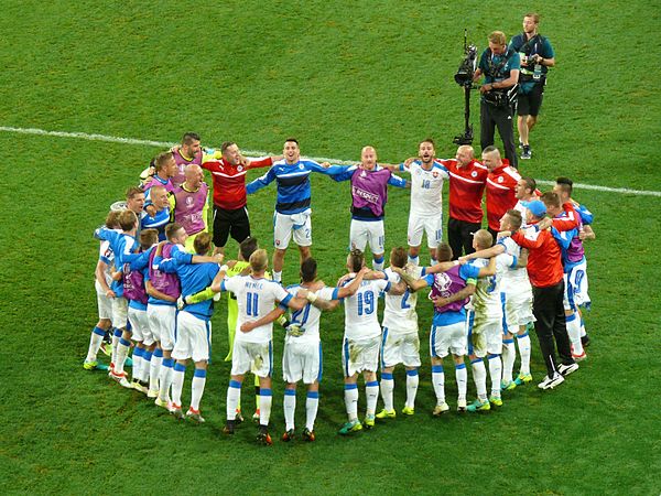 A celebration of Slovak players after the match against Russia at UEFA EURO 2016