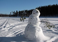 Snowman in winter wilderness