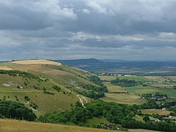 Landskap i South Downs nationalpark, vy över dalen Devil's Dyke