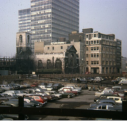 The blitzed church in situ in London, 1964