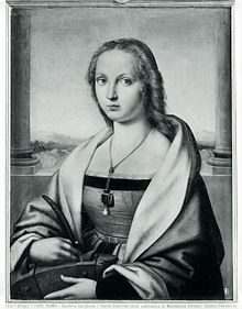 How the painting appeared before the first 20th century restoration, with the sitter as St. Catherine of Alexandria with wheel and palm frond Sublimebeauty03-1.jpg