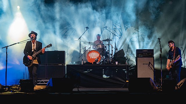 Supergrass onstage at the Crystal Palace Bowl, August 2021