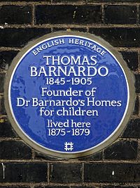 THOMAS BARNARDO 1845-1905 Founder of Dr Barnardo’s Homes for children lived here 1875-1879.jpg