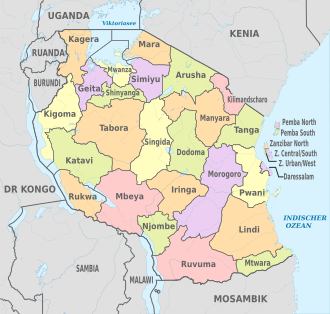 Tanzania, administrative divisions - de - colored