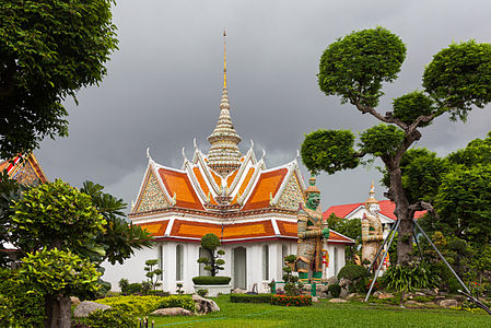 Ordination Hall with Yaksha guardians in the Wat Arun Temple, Bangkok, Thailand