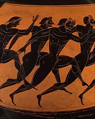 Juoksijoita. Yksityiskohta Eufiletos-maalarin maalaamasta Panathenaia-amforasta, n. 530 eaa.