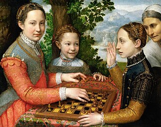 Le sorelle della pittrice Lucia, Minerva e Europa Anguissola giocano a scacchi, 1555