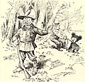 Drawing the Line in Mississippi, 1902. Theodore Roosevelt, vérifiant le tracé de la frontière dans le Mississippi, rencontre un petit ours noir pendant une partie de chasse et décide de lui faire grâce.