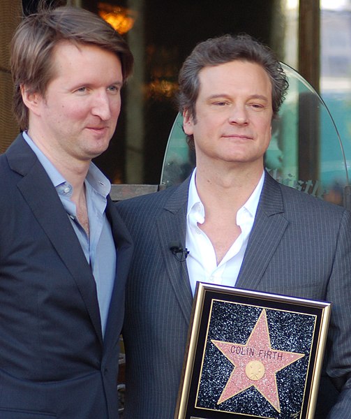 Tom Hooper and Colin Firth at a ceremony for Firth to receive a star on the Hollywood Walk of Fame
