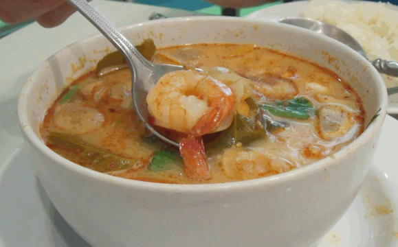 Tom yum goong, a Thai prawn soup
