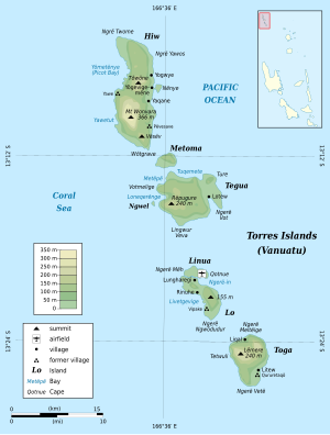 Map of the Torres Islands Ngwel in the center of the picture