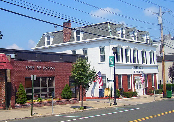 Separate municipal buildings for the town and village of Monroe in Orange County