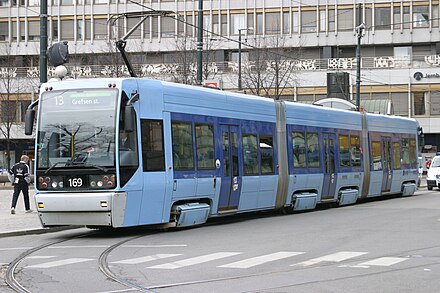 An Oslo tram with typical blue color.