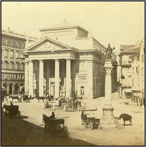 Trieste Trst oko 1880. Pazza della Borsa con la statua di Carlo VI.