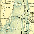 Powder House Island as it appeared on a 1906 map by the United States Geological Survey, along with other islands of the Detroit River near the Livingstone Channel
