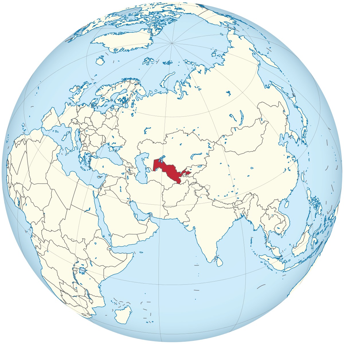 Uzbekistan on the globe (Uzbekistan centered).svg