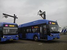 A VDL Citea Electric charging at the bus station of West-Terschelling, NL. VDL Citea Electric charging at West-Terschelling bus station.jpg