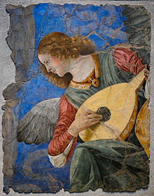 Fresco of angel playing a lute by Melozzo da Forli. Vatican image.jpg