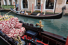 Gondolas in a Venice inner channel. Venice, Italy 2009