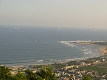 View of sea coast from top of a hill at Visakhapatnam in India