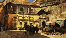 Market Square in Front of the Sacristy and Doorway of the Cathedral of Granada in the 19th century, drawing by American Edwin Lord Weeks. Weeks Edwin Lord Market Square in Front of the Sacristy and Doorway of the Cathedral Granada.jpg