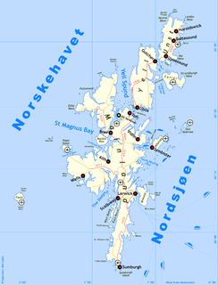 Sullom Voe inlet between North Mainland and Northmavine on Shetland in Scotland