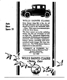 1923 ad for the company and their presence at the 1923 Washington DC Autoshow. Wills Sainte Claire autoshow ad.png