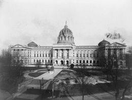 The capitol building, photographed by William H. Rau shortly after its dedication Wrau-pennsylvania-state-capitol.jpg