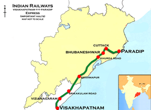 (Вишакхапатнам - Парадип) Express Route map.png