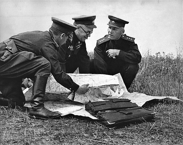 Zhukov with Ivan Konev, commander of the Steppe Front, during the Battle of Kursk