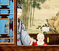 In daily dress, with Yongyan. Debates about the identity of the lady are still ongoing and it is suggested that it might be Jiaqing's surrogate mother Imperial Noble Consort Qing Gong.