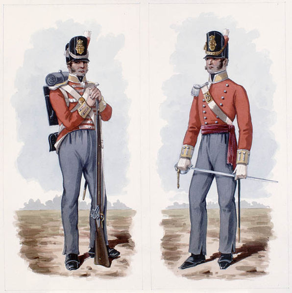 Depiction of a British private soldier (left) and officer (right) of the period