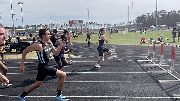 A 110m hurdles race at the 2021 Creekside Friday knight invite