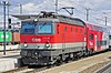 An electric locomotive at the front of an ÖBB passenger train at St. Pölten, Austria, in 2013