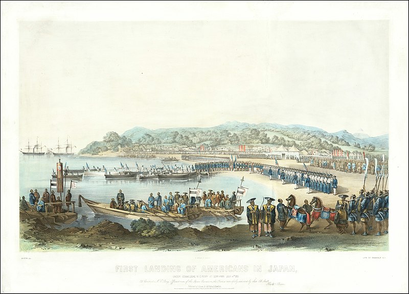 File:1855 lithograph - First Landing of Americans in Japan Under Commodore M. C. Perry At Gore-Hama July 14th 1853.jpg