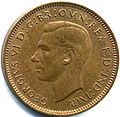 Anverso dun farthing británico de Xurxo VI (1944).[12]