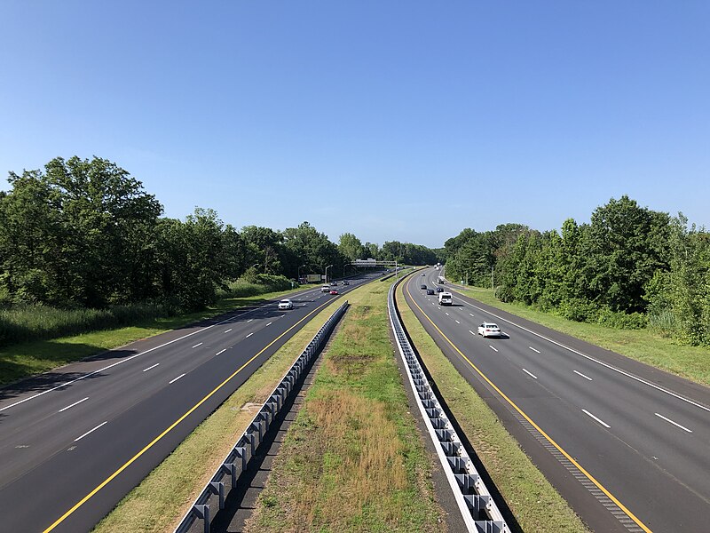 File:2021-06-29 09 28 15 View south along Interstate 295 from the overpass for Rising Sun Road in Bordentown Township, Burlington County, New Jersey.jpg