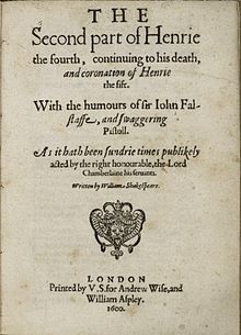 The title page of the Quarto version of the play 2H4 Q1 TP 1600.jpg