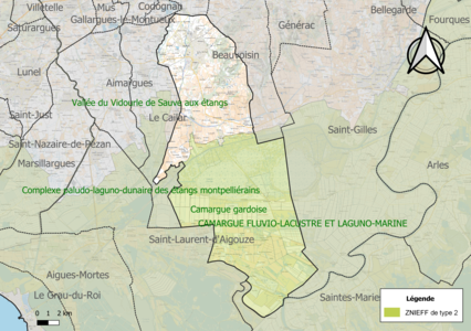 Carte des ZNIEFF de type 2 sur la commune.