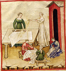 Flax tissues, Tacuinum sanitatis, 14th century 58-aspetti di vita quotidiana,abbigliamento lino,Taccuino Sa.jpg